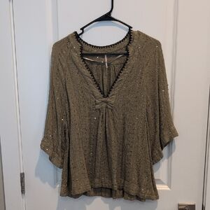 Free People Olive Green Blouse With Sequins